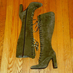 Steve Madden Olive Suede Lace Up Boots, Sz.6